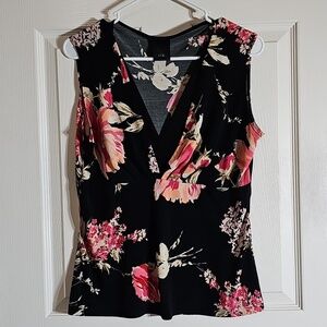 J.t.b. Floral Sleeveless V Neck Stretch Pullover Casual Tank Blouse Top Size L